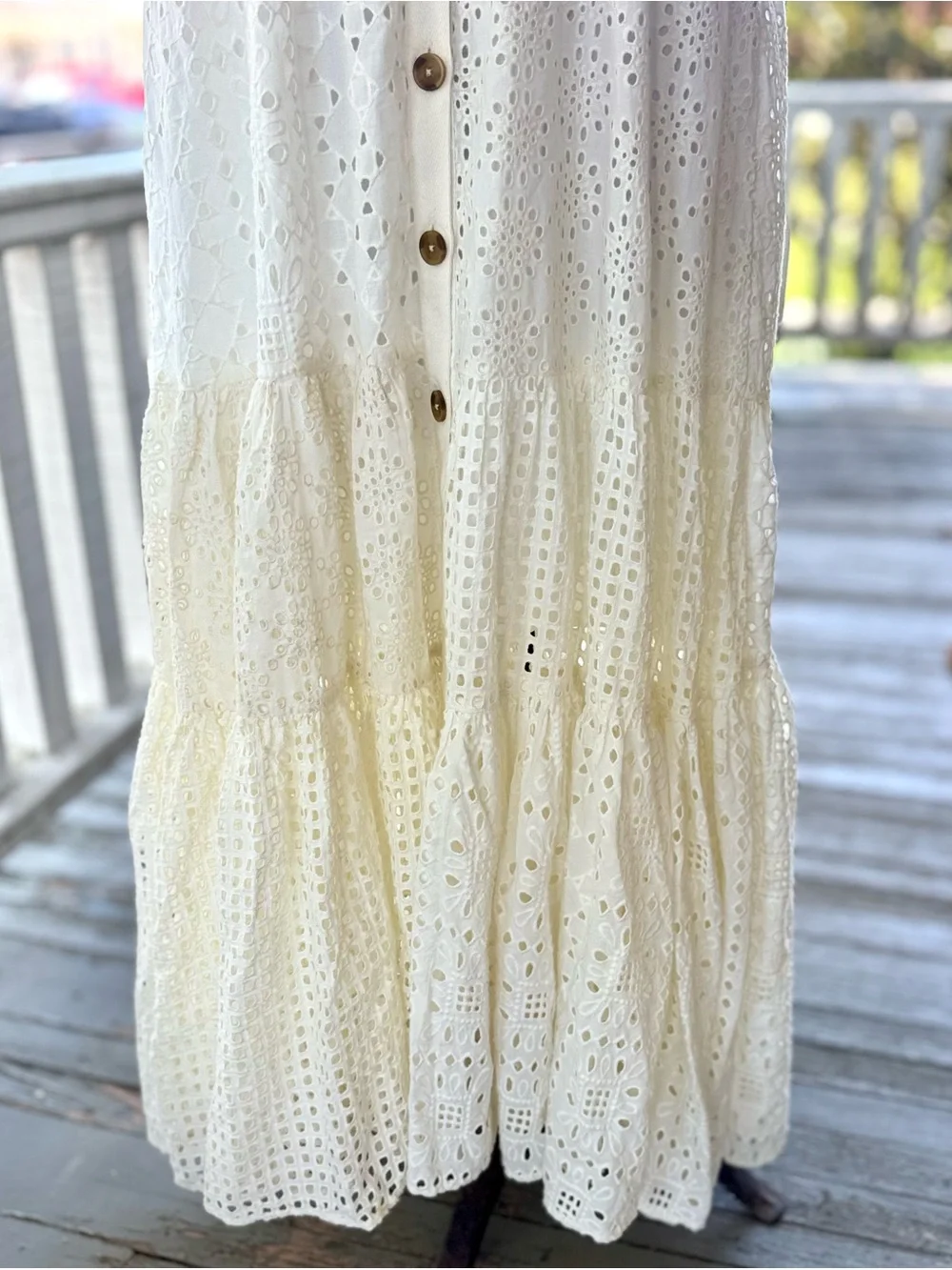 Free People Ivory Eyelet Button-Front Maxi Dress - Picture 3 of 15